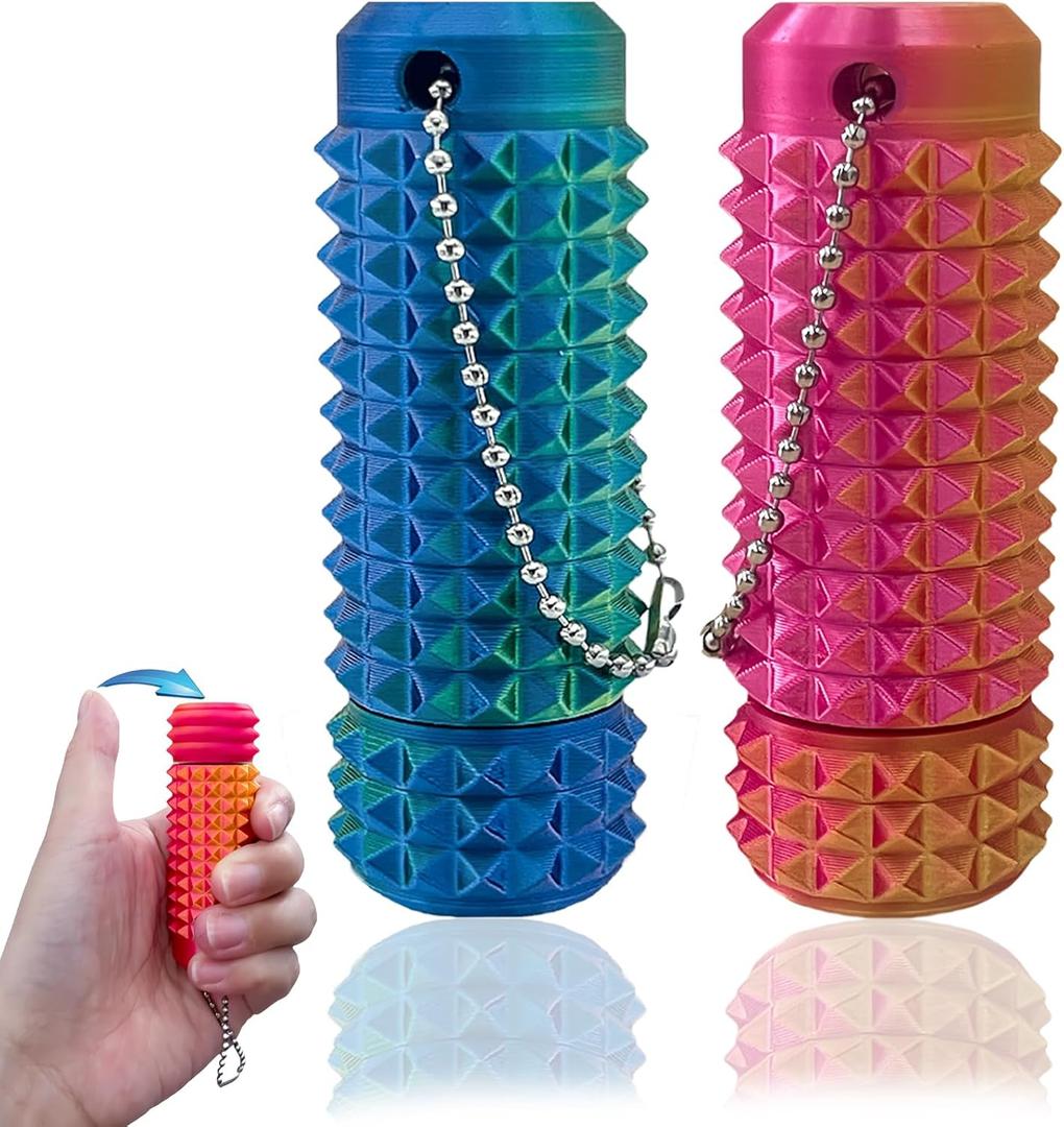 Christmas Stocking Stuffer 2Pcs Upgrade Little Pain Ouchies Pain Stim Fidget,3D Printed Fidget Toys Anxiety Relief Items,Rotatable Grippie Stim Keychain,Stim Toys for Autistic,Hard Spiky Sensory Toys (2pcs-red Gold + Blue Green)