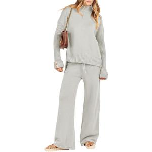 ANRABESS Women's 2 Piece Outfit Sweater Lounge Sets Long Sleeve Knit Pullover Wide Leg Pant Tracksuit Loungewear 2025 Fashion (Gray, M)