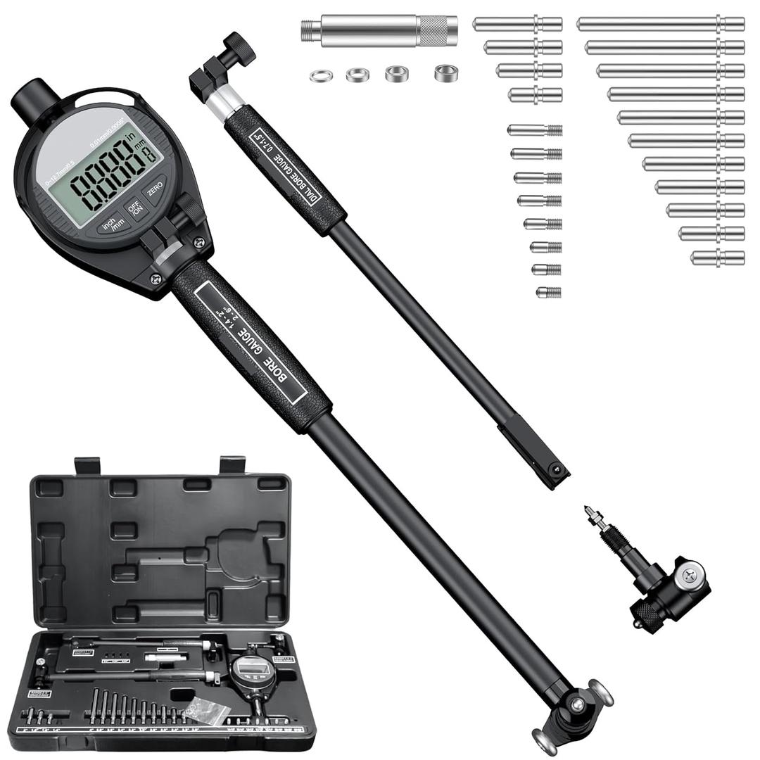 HDLNKAK Digital Dial Indicator Bore Gauge Set,LCD Digital Dial Indicator,6" Depth 0.7"-6"/0.0005" Measuring Range,Wide Selection of Anvils(23PCS), Applications in Engines Cylinder Measurement (Black)