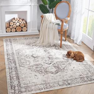 jinchan Area Rug  Entryway Rug Indoor Greige Vintage Washable Thin Doormat Non-Slip Lightweight Bathroom Kitchen Living Room Bedroom College Office , 58x36 Inches