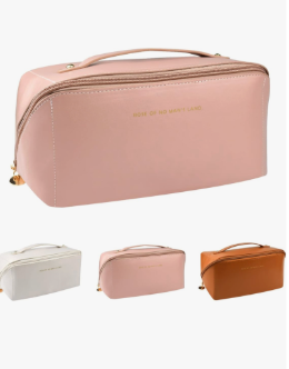 Large Capacity Makeup Bag,Large Capacity Makeup Bag Travel Cosmetic Bags for Women, Double Layered Cosmetic Bag with Handle and Dividers, Waterproof Portable Leather Makeup Bags (Pink) (Color : Pink)