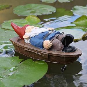 Juliahestia Gnome Fishing Pond Decor Floating Pool Decorations Accessories for Outdoor Ponds Backyard Lake Resin Figurine Patio Outside Gifts