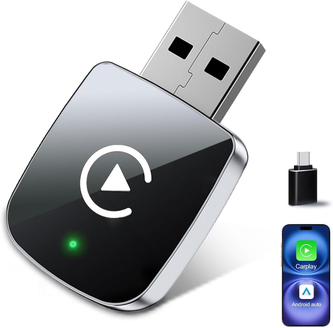 2026 Upgrade Wireless CarPlay Adapter for iPhone,2 in 1 for Apple Carplay and Android Auto Adapter,Convert Wired to Wireless, Plug & Play Mini CarPlay USB to USB-C/Type-C, Stable Control & No Delay