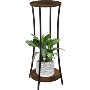YINMIT Plant Stand Indoor,2 Tier Round Potted Holder Rack,Flower Pot Stand Shelf,Round Supports Rack,Corner Plant Shelf for Balcony Garden Patio Living Room,Brown (29.9 In-Height)