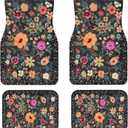Premium Linen Boho Car Floor Mats Full Set, Vintage Floral Design | Waterproof & non-slip all-weather mats, universal fit for SUV Sedan, luxury car interior accessories for men and women