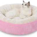 Bedfolks Donut Calming Dog Bed, 36-Inch Round, Washable, Anti-Anxiety Cuddler with Removable Cover (Pink, Large)