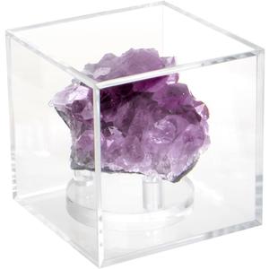 Clear Acrylic Geodes Rocks 3 Pegs Display Easel Stands Support Holder Box, Acrylic Display Case Box for Agate Slices Crystals Minerals Slab Fossil Coral Small Collectibles (Small-3x3x3in, 1Pcs)