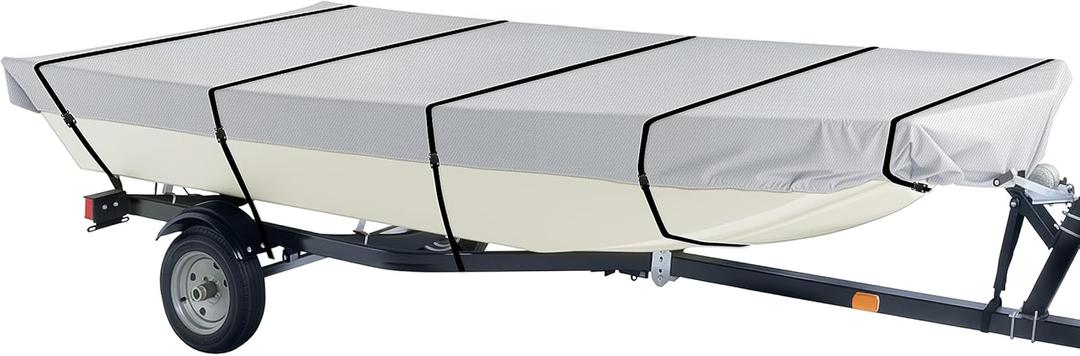 iCOVER Jon Boat Cover 12ft, Heavy Duty Waterproof Marine Grade Polyester Canvas Mooring Cover, Anti-UV Trailerable Jon Boat Covers, Fits Boats 12' Long Beam Width up to 56", Grey