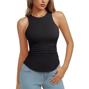 REORIA Womens High Neck Sleeveless Tank Tops Racerback Double Lined Basic Tops Summer Fitted Going Out Tops