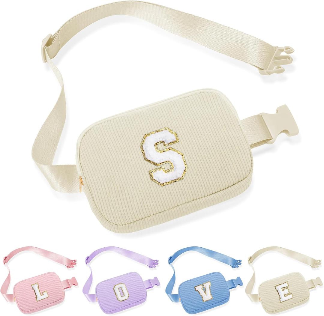 YOOLIFE Belt Bag for Kids Girls, Initial Crossbody Bags for Kids Teen Girl Gifts White Small Fanny Packs Cross Body Bag for Women Personalized Friend Birthday Gifts for Girls Women Her Gift (White S)