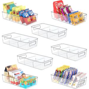 Clear Plastic Food Storage Organizer Bins,8 Pack Pantry Organizations and Storage Bins with Removable Dividers, Stackable Refrigerator Organizer Bins Fridge Organizers Kitchen Cabinet Organizers