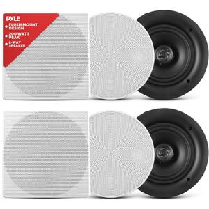 Pyle 6.5" 2-Way Ceiling Speaker  In-Wall/In-Ceiling Woofer System with Polymer Tweeter, Flush Mount Design, 200W Peak Power, 60Hz-20kHz Frequency Response  Pair  PDIC66