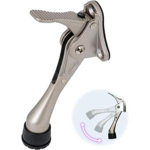 One Touch Kickdown Door Stopper, Door Holder, Heavy Duty Door Stops, Bottom of Door, Height-Adjustable Rubber Tips by HASHI (Satin Nickel 4 inch x 1pack)