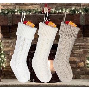 Fancy Knitted Xmas Stockings, 2 Pieces, White