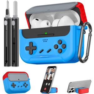 Inesore for Airpods Pro 3 Case Cover with Cleaner Kit,with Lock for Airpod Pro 3 (2025),Classic Cool Funny Game Console Hard Air Pods Pro 3 Case for Men Boy(Red Blue)