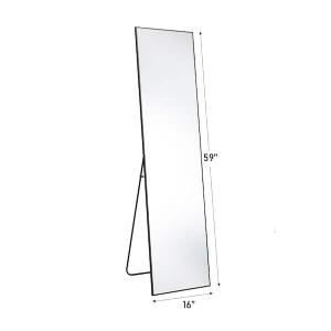 16 in. W x 59 in. H Aluminum Alloy Frame Black Full Body Floor Mirror with Floor Stand and Wall Mounted Hooks