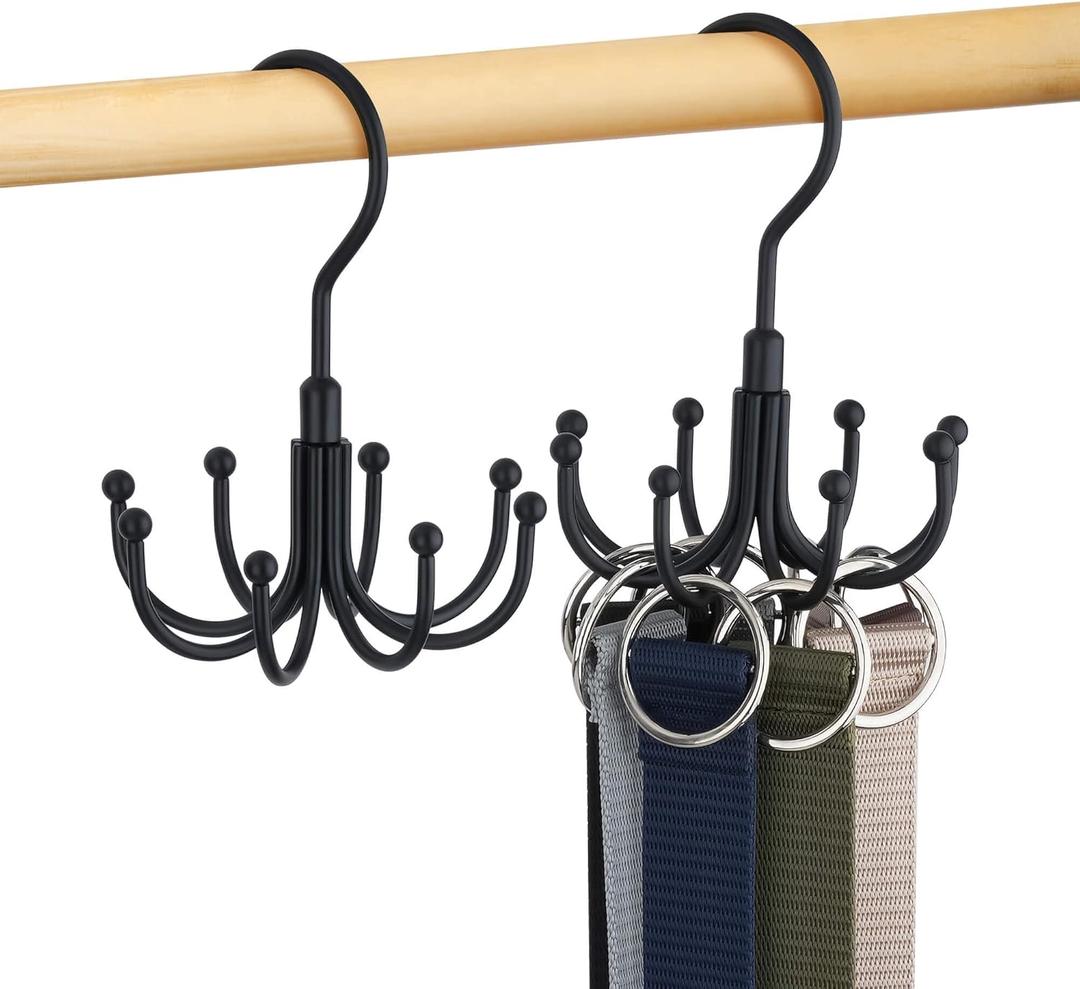 Belt Hanger, Rotatable Belt Organizer for Closet, Accessories Rack, Space Saving Hanging Holder Storage Hook (2 Pack, Black)