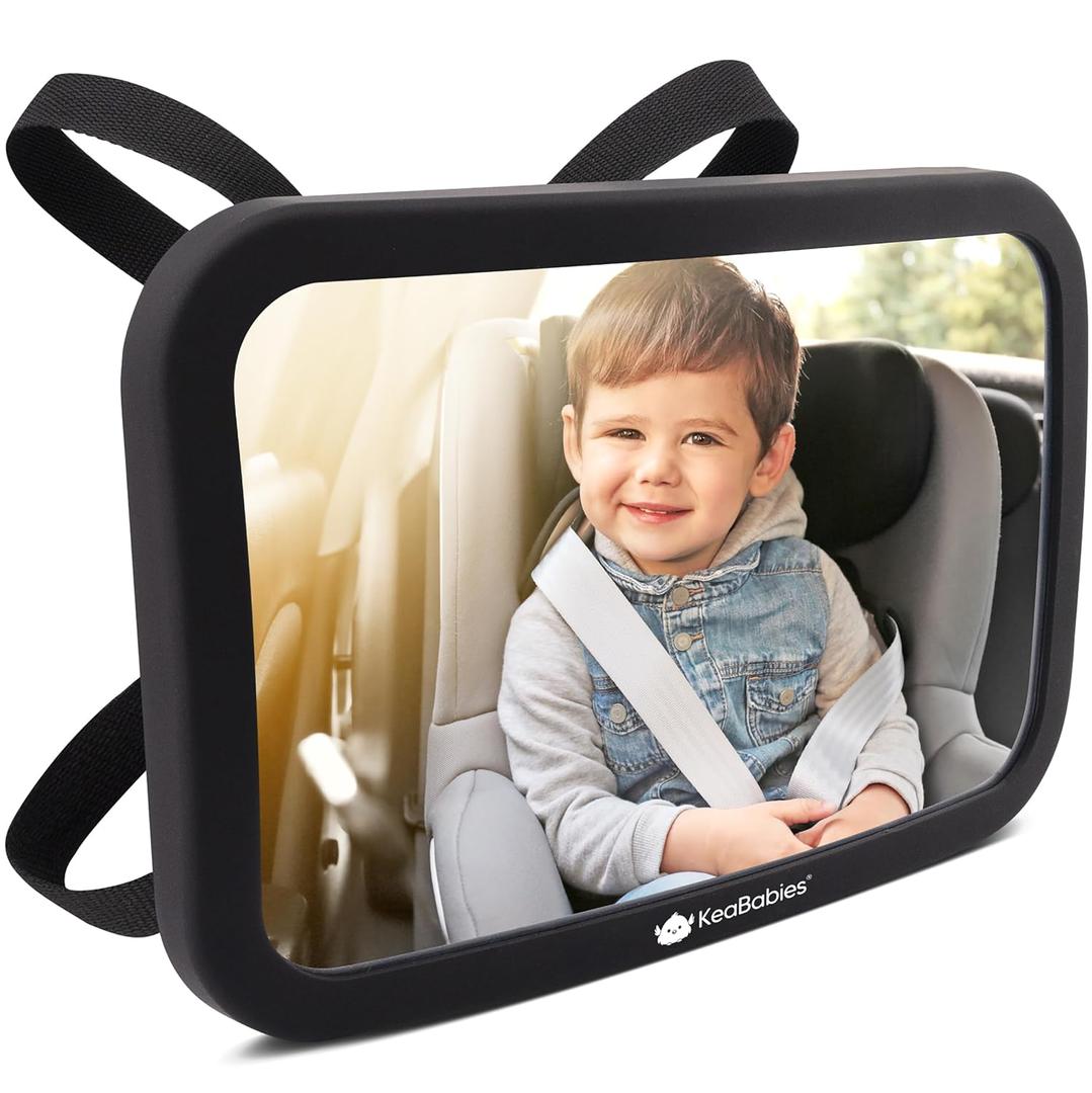 Safety Baby Car Seat Mirror - Wide Shatterproof Backseat Infant Car Mirror for Baby Rear Facing, Crystal Clear View, Travel Accessories, Easy Install & Adjustable for Removable Headrest (Matte Black)