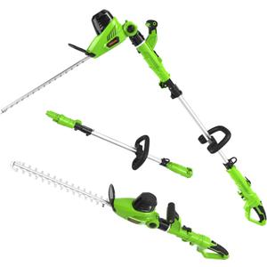 GARCARE 2 in 1 Electric Pole Hedge Trimmer, Power Hedge Trimmer with 18 inch Dual-Action Laser Cut & Adjustable Cutting Head, 4.8Amp, 600W, Corded