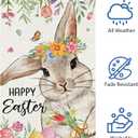 Heyfibro Happy Easter Bunny Garden Flag 12x18 Double Sided Burlap, Floral Wreath Rabbit with Spring Flowers & Decorative Eggs Yard Banner for Holiday Farmhouse Yard Outdoor Decor(ONLY FLAG)