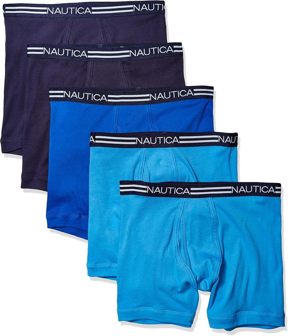 Nautica mens Classic Cotton Boxer Brief Multipack (Peacoat/Aero Blue/Sea Cobalt- 5 Pack), XL