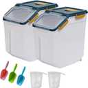 25LB Large Flour Storage Container Bin ,2 Pack Airtight Plastic with Wheels Seal Locking Lid Dispenser Organizer Storage Bin with Measuring Cup & Scoop for Flour, Rice, Grain 50LBS Total, 13 Inches