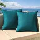 MIULEE Pack of 2 Decorative Outdoor Waterproof Pillow Covers Square Garden Cushion Sham Throw Pillowcase Shell for Spring Patio Tent Couch 18x18 Inch Teal Blue