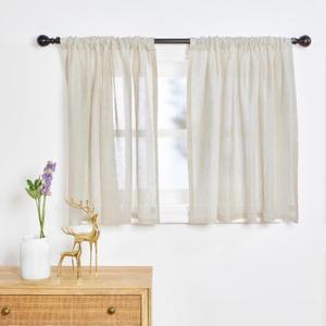 Solino Home 100% Pure Linen Sheer Curtain 18 Inches - European Flax Light Natural Curtain 52 x 18 Inch - Light Filtering Rod Pocket Window Treatment Panel for Kitchen, Cafe, Bedroom, Living Room 
