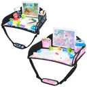 COOLBEBE Kids Travel Tray for Toddler Car Seat, 2PCS Travel Tray for Airplane, Toddler Car Seat Lap Tray, Carseat Table Tray for Kids Travel Activities (Dinosaur & Pink Unicorn)