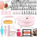 RFAQK 200PCs Cake Decorating Kit with Cake Turntable & Leveler, Baking Supplies Gift Includes 110+1 Piping Bags,55 Icing Tips,2 Frosting Spatulas, Adjustable Scraper, Video Tutorial, Booklet & more