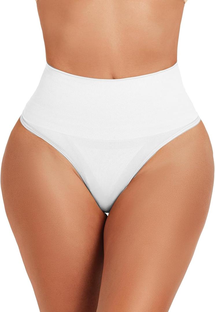 Thong Shapewear for Women Tummy Control Body Shaper Underwear Seamless High Waist Shaping Panties Girdle (Small, White)