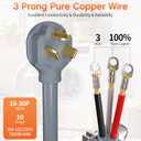 10 ft 3 Prong Dryer Cord, 30Amp 10 Gauge Dryer Power Cord Replacement, Pure Copper 3-Wire Appliance Cord with NEMA 10-30P Plug and O-Ring Terminals, 250V 7500W, ETL Listed, Gray STW
