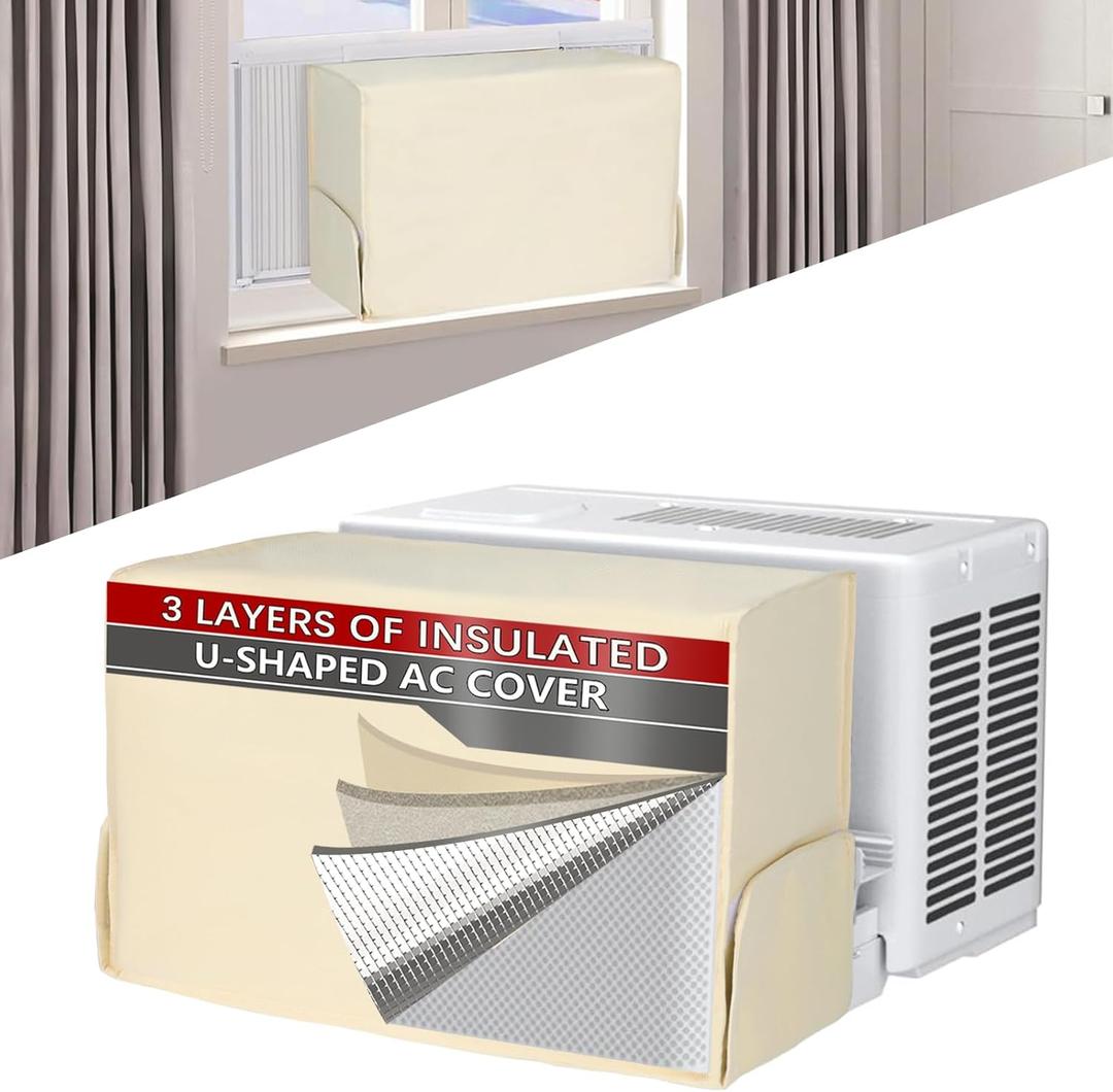 Air Conditioner covers for inside 20"W x 14"H x 6"D Compatible with Midea Window Air Conditioner 8000/10000/120000 BTU, 3 Layers Insulation AC Cover Compatible with Midea U shaped AC Unit, Beige