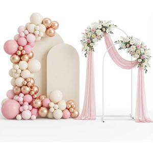 Wedding Arch Backdrop Stand and Cover Set(7.3FT,6FT) Set of 2,Metal Balloon Arch Stand Frame for Wedding Birthday, Party, Baby Shower, Christmas Anniversary,Beige