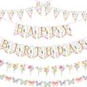 Flower Birthday Decorations,Floral Birthday Banners,with Flower Bouquet Garland, Party Decorations for Girls Women