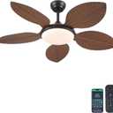 Ceiling Fans with Lights and Remote/APP Control, 48 Inch Tropical Ceiling Fan for Bedroom Living Room, Outdoor Palm Leaf Ceiling Fan for Patios Porch, Dimmable, 6 Speeds, Reversible, Brown