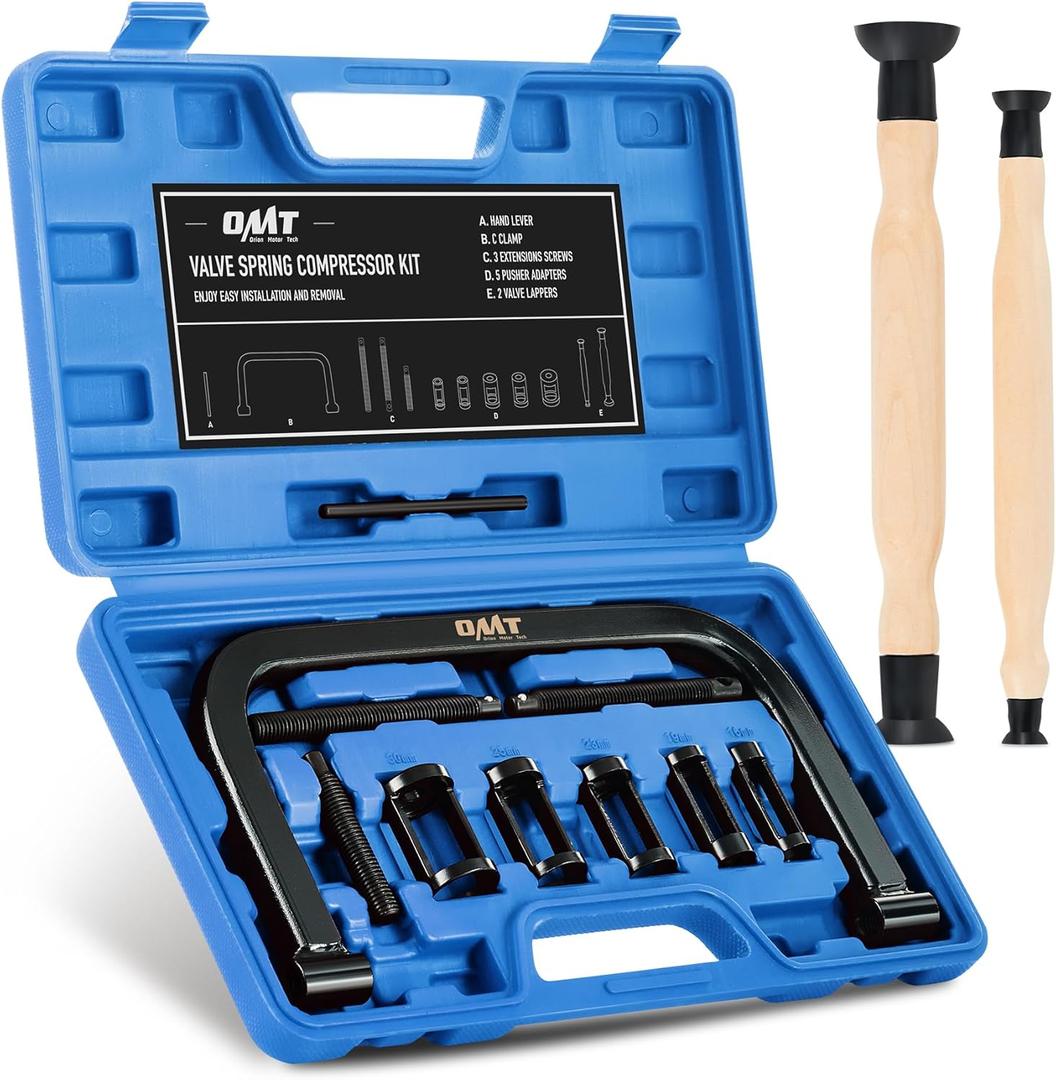 Orion Motor Tech Valve Spring Compressor, 10 Piece Spring Clamp Tool Kit with C Clamp, Collet Pusher Adapters, Extension Rods, and Lever for Car, Motorcycle, ATV, and Small Engine Repairs (Blue)