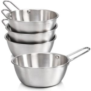 4 Pack Korean Traditional Wine Bowls, 18/8 Stainless Steel Makgeolli Bowls with Handle, Round Rice Bowl Camp Wine Cup, Silver Hiking Soup Dish for Picnic, Dinner Party