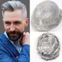 HAPPY&CC Toupee for Man Thin Skin PU Men's Hairpiece European Virgin Human Hair Replacement System Pieces Male Hair Prosthesis Unit for Men with 80% Synthetic Gray 10x8inch