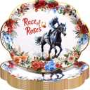 3 x Fancy Land Derby Day Oval Paper Plates Disposable Kentucky Horse Racing Platters Race of Roses Themed Tableware Dinnerware for Birthday Party Decorations 10 x 12 Inches 24Pcs