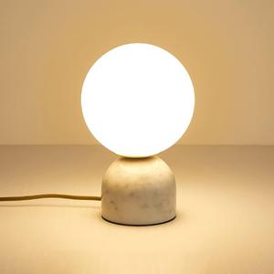 Meefad Globe Bedside Lamp, Modern Cute Night Light with Glass Shade, Marble Base, Small Table Lamp for Bedroom - White