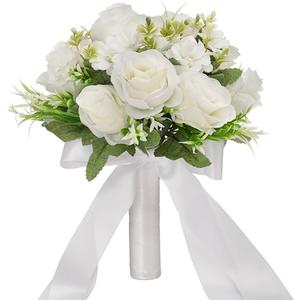 CYANLUX Wedding Bouquets for Bride Bridesmaid Bouquet Champagne White Artificial Roses Flowers for Wedding Valentine's Day Church Home Decoration (White)