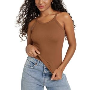 ODODOS Women's Seamless Cami Top - Ultra Soft Ribbed Tank Scoop Neck Slim Fit Summer Sleeeve Shirts, 1-Pack, Clay, Small (S)