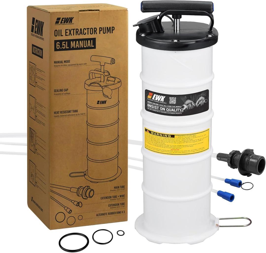 EWK 6.5L Manual Oil Extractor Pump for Oil Change, Fluid Evacuators for Cars, Boats, Jet Skies, Lawnmowers, Quick Oil Drain in 10 Pumps