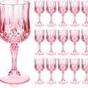 Ciaell 24PCS Pink Plastic Wine Glasses - 7 Oz Plastic Goblets for Party - Pink Vintage Drinking Glasses - Disposable Water Goblets Set for Wedding, Bar, Wine, Beer, Juice, Cocktail, Whiskey