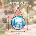 ERMCDFHC Stained Glass Window Hanging, Skiers in Winter Mountains Design Round Sun Catchers Glass Panel Suncatcher Decor for Home, 7.8Inch. (028)