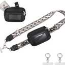 Clip and Go strap for phone with Leather Wallet crossbody phone lanyard Detachable wrist wallet with RFID ID window (Black Pattern)