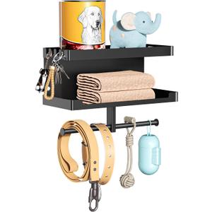 Dog Leash Holder for Wall, Black Leash Hanger, Wall Mounted Dog Stuff Storage and Organizer, Metal Key Holder Pet Leash Hooks for Leash, Training Treats, Chew Toys, Keys, Large