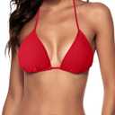 Women's Triangle Bikini Top String Push up Padded Halter Bathing Suit Top, Small