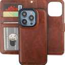 Bocasal Detachable Wallet Case for iPhone 14 Pro RFID Blocking Card Slots Holder Premium PU Leather Magnetic Kickstand Shockproof Wrist Strap Removable Flip Protective Cover 5G 6.1 inch (Brown)